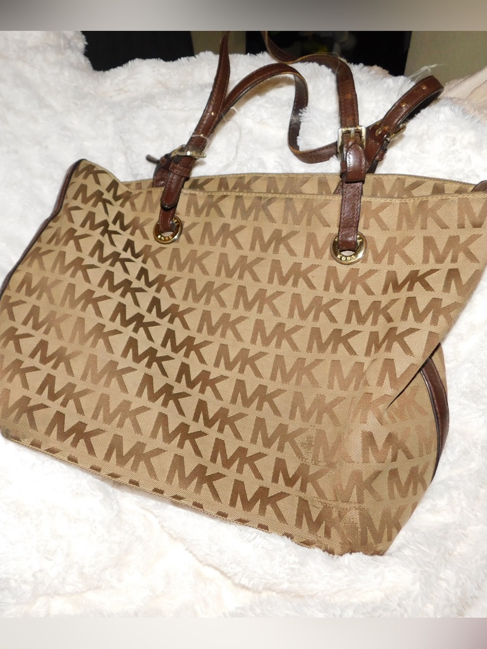 Michael Kors Tan and Brown MK Logo Tote